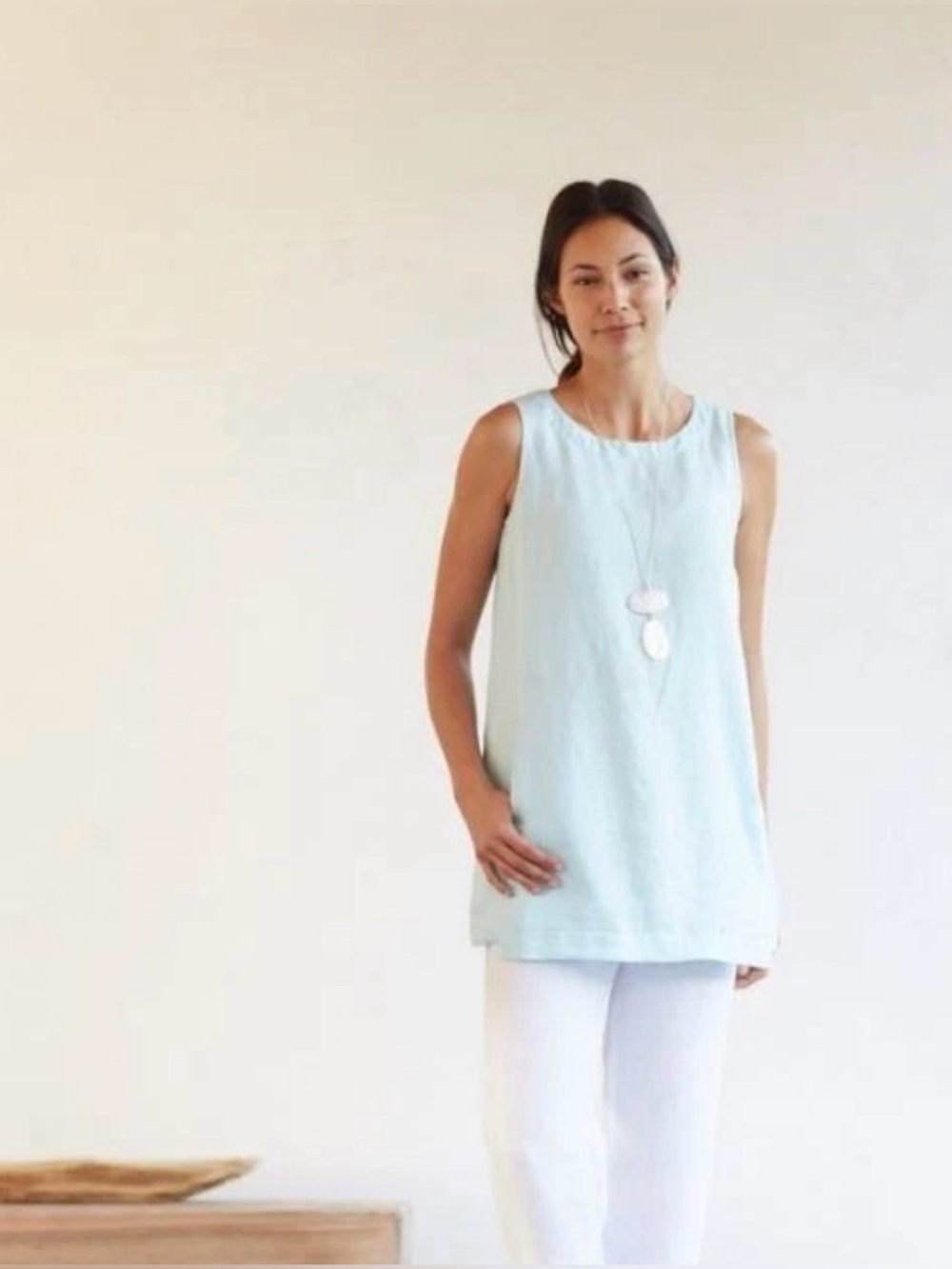 Pure Jill 100% Linen Sleeveless Top Medium Blue Relaxed Fit Summer